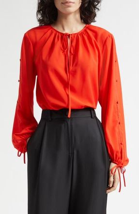 Toccin Oletta Button Long Sleeve Tie Cuff Top in Tomato at Nordstrom, Size Xx-Small