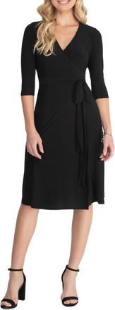 Kiyonna Essential Midi Wrap Dress in Black Noir at Nordstrom, Size X-Large