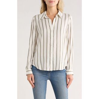 L'agence Holly Long Sleeve Button-Up Shirt in Ivory/Black/Gold Stripe at Nordstrom Rack, Size Small