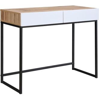 Vente-Unique Scrivania consolle con 2 cassetti Bianco e naturale - CEVANIA