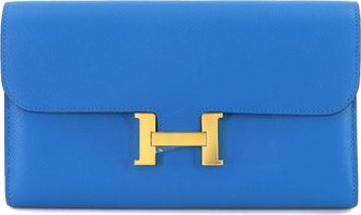 Herm&egrave;s Blue Hydra Evercalf Leather Long Wallet (Bi-Fold) (Pre-Owned)