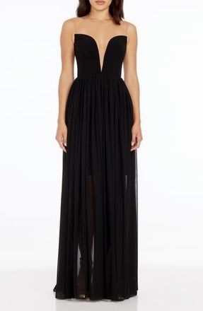 Dress The Population Eleanor Illusion Neck Gown in Black at Nordstrom Rack, Size X-Small