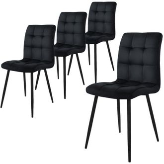 ML Design Ml-design - Set De 4x Sillas De Comedor Con Respaldo Asiento Ergon&oacute;mico Acolchado Tapizado De Terciopelo Negro Con Patas De Metal Sill&oacute;n De Dise&ntilde;o Mod