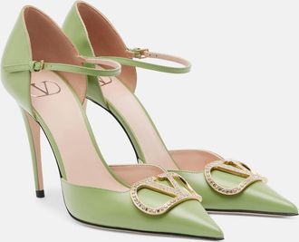 Valentino Garavani DOrsay VLogo embellished leather pumps