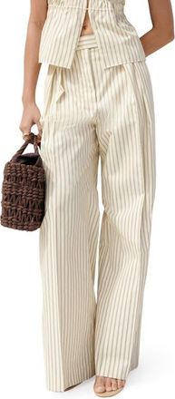Mango Stripe Pleat Straight Leg Pants in Yellow at Nordstrom, Size 2