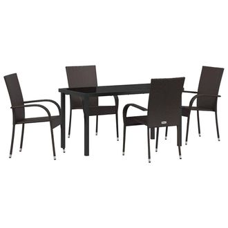 Berkfield Home 5 Piece Garden Dining Set Brown Poly Rattan