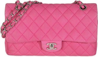 Chanel Pink Quilted Caviar Medium Classic Double Flap Handbag (Authentic Pre- Loved)