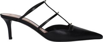 Valentino Garavani Sandalen met puntneus en halfhoge hak - Dames - Muiltjes - Zwart - 36 EU - Leer - Schoenen