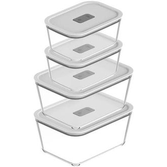 Ou Stackable Airtight Glass Food Storage Container Set with Microwave Valve and Leak Proof Lid, 8 Piece in Clear With White Lid at Nordstrom