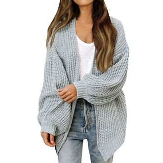 Generic Cocila Womens Chunky Knit Open Front Sweater Long Lantern Sleeve Oversized Knitwear Cardigans Ribbed Thermal Winter Hoodies Thick Warm Outerwear Long 