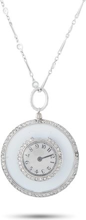 Luxury Bazaar Antique 18K White Gold and Platinum 2.50ct Diamond and Rock Crystal Pendant Watch Necklace MF14-091426