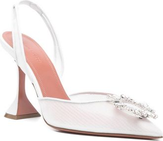 Amina Muaddi Womens Pumps Begum Mesh Sling 95 White High Heel Shoes