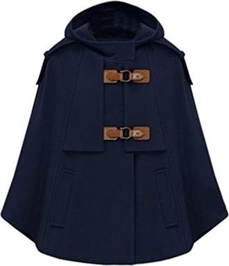 LaoZan Ladies Faux Wool Coat Cloak Batwing Cap Coat Warm Winter Poncho Jacket XL Navy