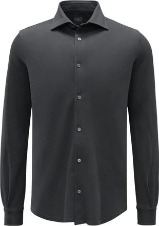 Fedeli Donkergrijze Piqu&eacute; Shirt - Heren - Casual Overhemden - Zwart - M - Katoen - Overhemden