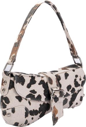 Generic Canvas Saddle Shoulder Bag for Women Cow Print Armpit Bag Fashion Clutch Purse (B)