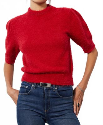 bobi Mock Neck Puff Sleeve Sweater In Red