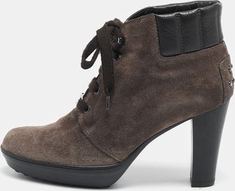 Tod's Tods Brown Suede And Leather Lace Up Ankle Boots