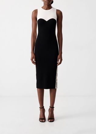Elisabetta Franchi Bicolour Print Off-The-Shoulder Sheath Midi Dress