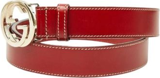 Gucci Pre-owned Interlocking G Leren Riem - Dames - Vintage Accessoires - Rood - ONE Size - Leer - Vintage
