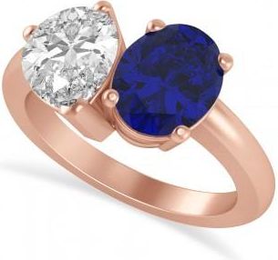 Allurez Oval/Pear Diamond & Blue Sapphire Toi et Moi Ring 14k Rose Gold (4.50ct)