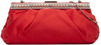 Valentino Pre-owned Clutches, female, Red, Size: ONE SIZE Pre-owned Pearl-Embellished Satin Shoulder Bag