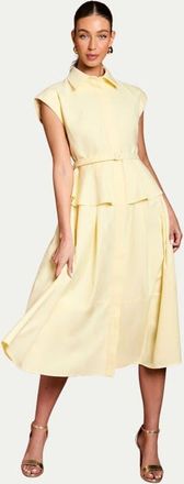 Coast Peplum Detail Belted Shirt Dress in Lemon at Nordstrom, Size 14
