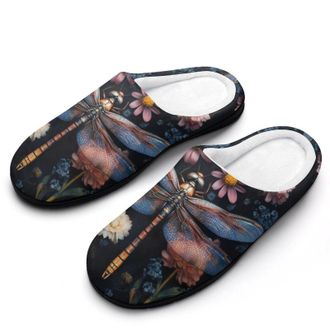 Generic Dragonfly Flower Mens Slippers Comfortable And Non-slip Cotton Slipper Shoe for House