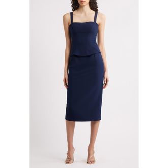 Black Halo Beverly Corset Midi Dress in Navy at Nordstrom Rack, Size 4