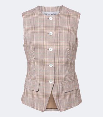 Veronica Beard Lois plaid cotton and linen-blend vest
