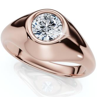 Pompeii3 Mens Solitaire Round Diamond Ring 1Ct Anniversary Pinky Ring 14k Gold Lab Grown