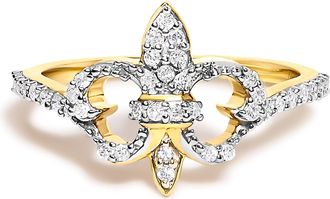House of Brilliance 14K Yellow Gold Plated.925 Sterling Silver 1/4 Diamond Fleur-de-Lis Ring