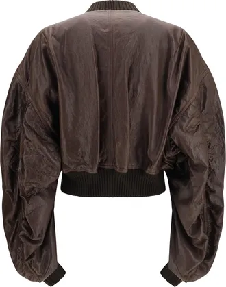 Rick Owens Womens Cropped Leather Bomber Jacket 84 Calf Bos Taurus Down Coat