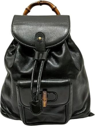 Gucci Pre-owned Backpacks, female, Black, Size: ONE SIZE Pre-owned Bamboo Leather Backpack