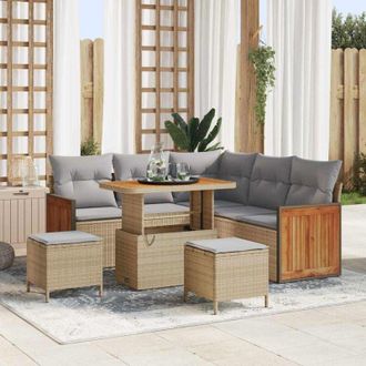vidaXL Vidaxl - Conjunto De Sof&aacute; De Jard&iacute;n Con Coj&iacute;n 8 Pcs Beige Y Gris Claro