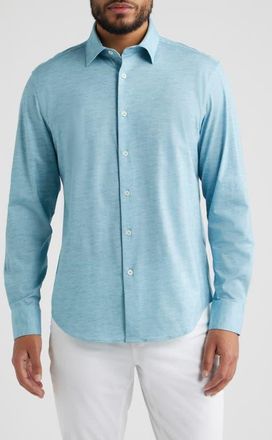Bugatchi James OoohCotton Space Dye Button-Up Shirt in Teal at Nordstrom, Size Xxx-Large