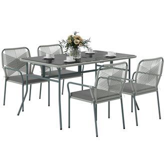 OUTSUNNY 5 Piece PE Rattan Garden Dining Set with Cushions - Light Grey | TJ Hughes