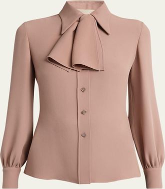 Valentino Garavani Neck-Scarf Silk Georgette Button-Down Shirt