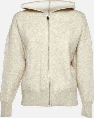 Sandro Pale Grey Melange Jersey Embroidered Zip Up Hoodie