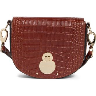 Longchamp Cavalcade Croc Embossed Small Crossbody Bag in Cognac at Nordstrom Rack