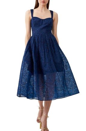 French Connection Embroidered Lace Dress in Midnight Blue at Nordstrom, Size 8