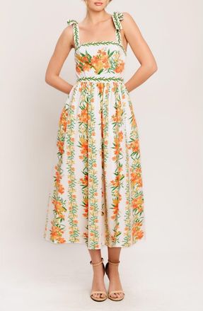 Flying Tomato Floral Tie Strap Midi Sundress in Ivory Multi Floral at Nordstrom Rack, Size Medium