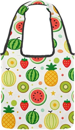 Generic Sunny Summer Bounty Reversible Canvas Shoulder Tote - Double-Sided Print, 12oz Cotton, 27cm Drop, Fold-Flat Bag for Travel, Shopping, Street Outings