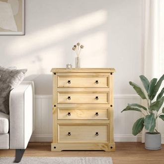 Berkfield Home Beautiful Chest of Drawers Corona 92x48x120 cm Solid Wood Pine in Light Brown | Size: 92 x 48 x 120 cm