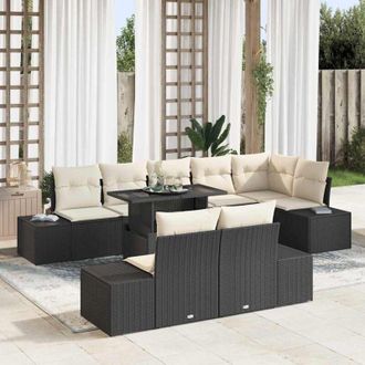 vidaXL Conjunto De Sof&aacute; De Jard&iacute;n 9 Pcs Negro Y Crema 100 X 55 X 73 Cm Vidaxl