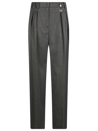 Patrizia Pepe Tailored Wide-Leg Pants with Subtle Pinstripe and Metallic Detail