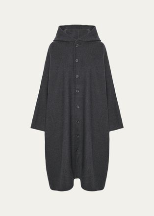 Eskandar Wool Cashmere Wide Hooded Buttoned Coat - 3/4 Length