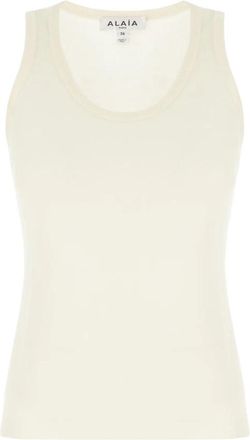 Alaia Sheer Wool Tank Top - Dames - Tops zonder mouwen - Wit - M - Wol - Tops