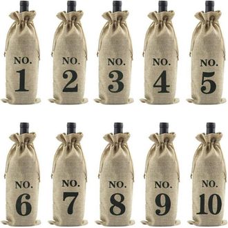 OEM 10 Bolsas De Yute Para Vino Con Cord&oacute;n Ajustable, Fundas De Lona Para Botellas De Vino, Bolsas Numeradas Para Fiestas, Bodas, Cumplea&ntilde;os Y Navidad, 36
