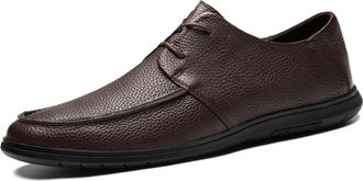 Generic Formal Dress Shoes for Men Lace Up Apron Round Toe Leather Block Heel Non Slip Rubber Sole Slip Resistant Low Top Prom(Brown,5.5 UK)