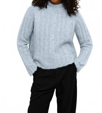 Kaffe Kanaja Cable Knit Funnel Neck Pullover In Celestial Blue Melange